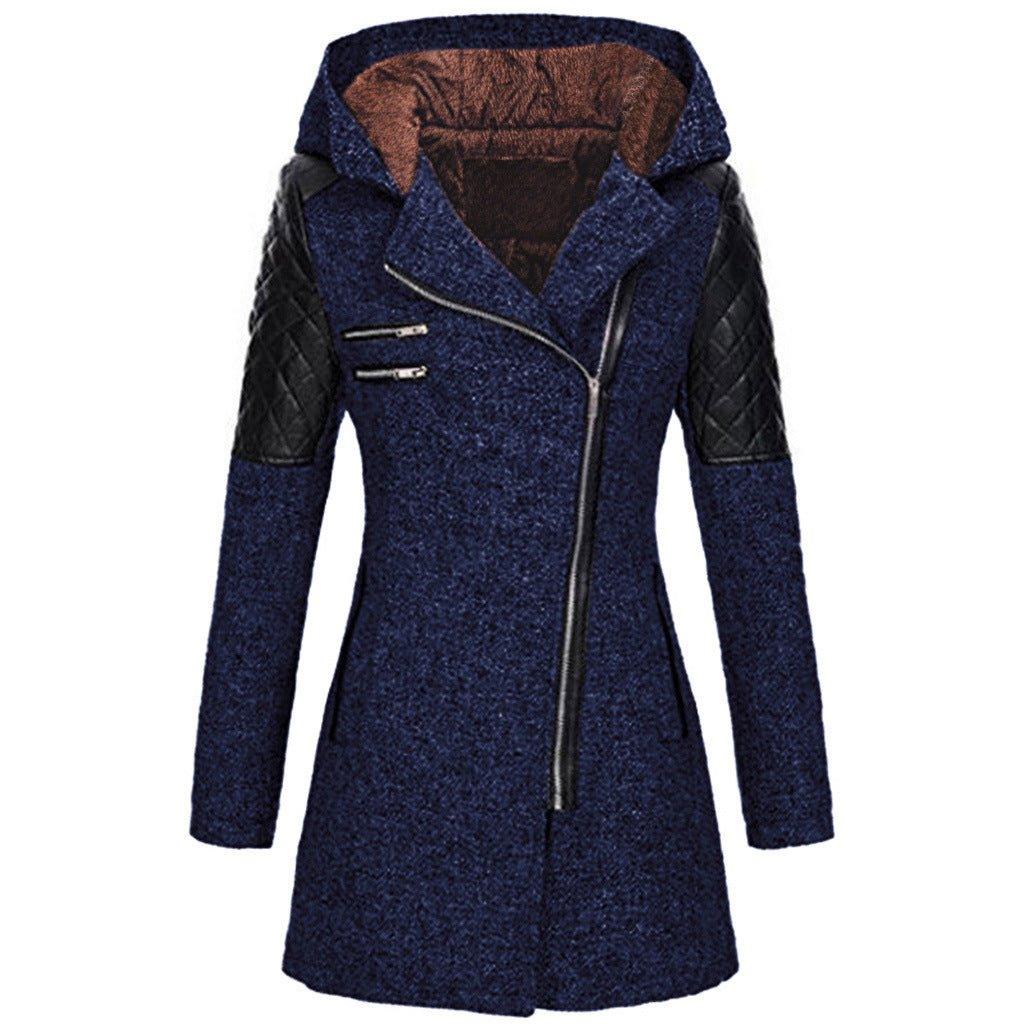 Women’s Hooded Asymmetrical Zip Wool-Blend Coat