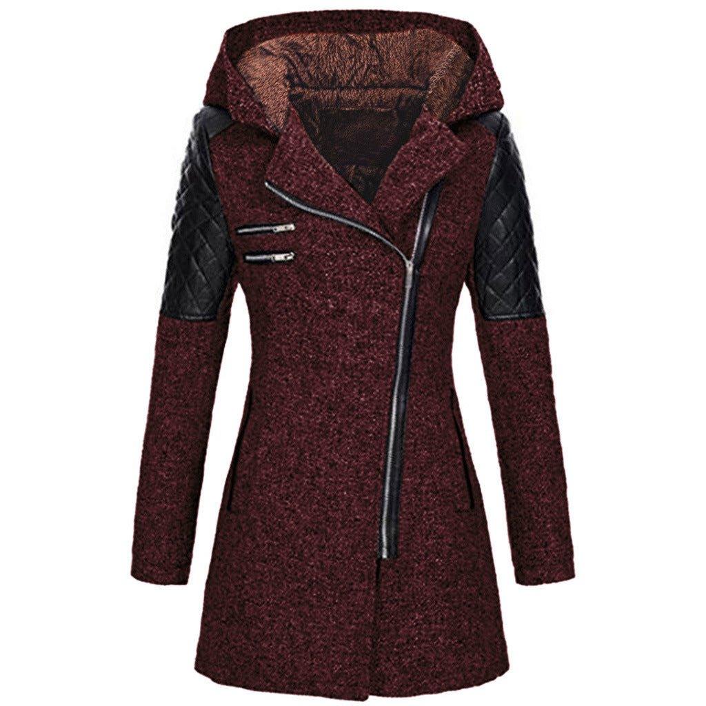 Women’s Hooded Asymmetrical Zip Wool-Blend Coat