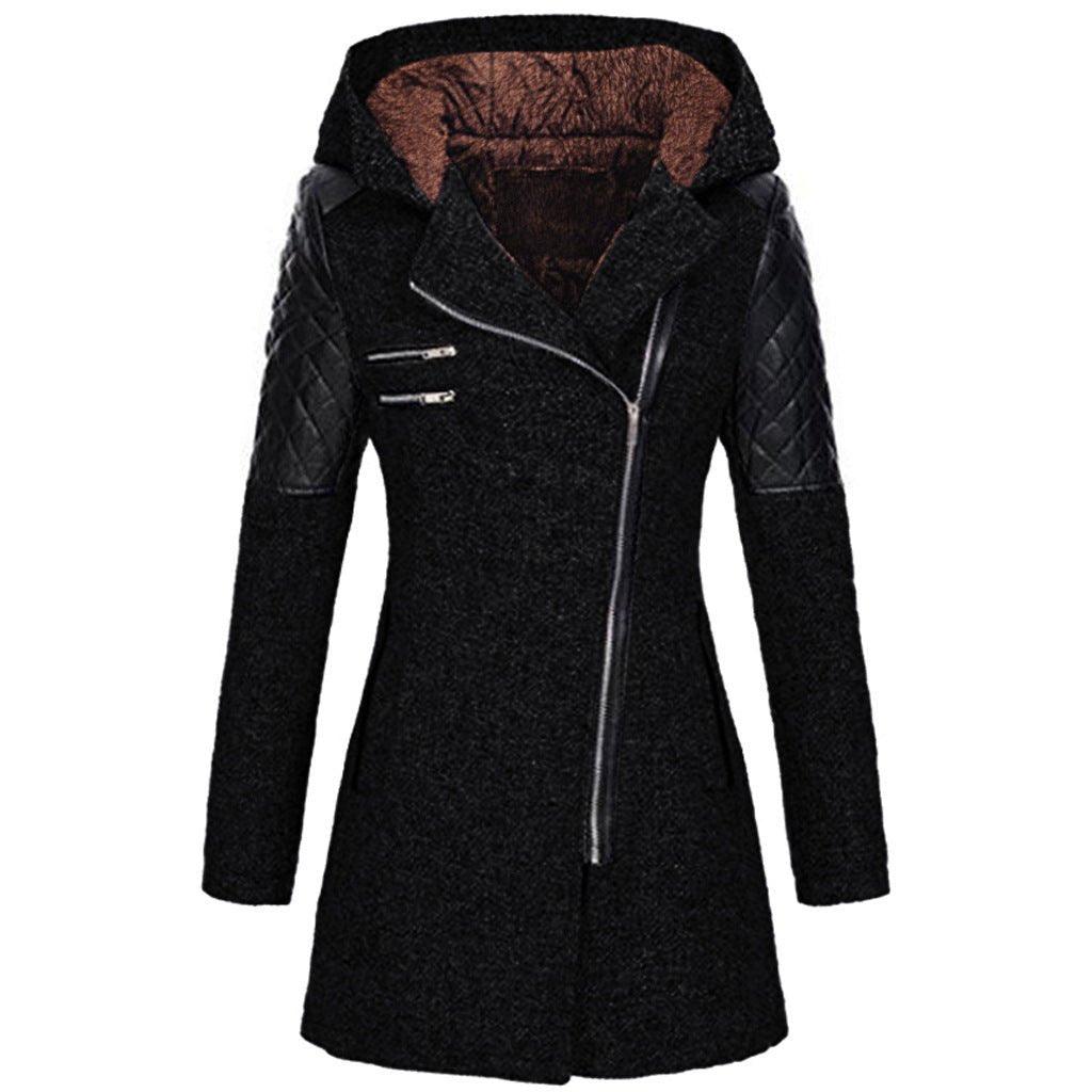 Women’s Hooded Asymmetrical Zip Wool-Blend Coat