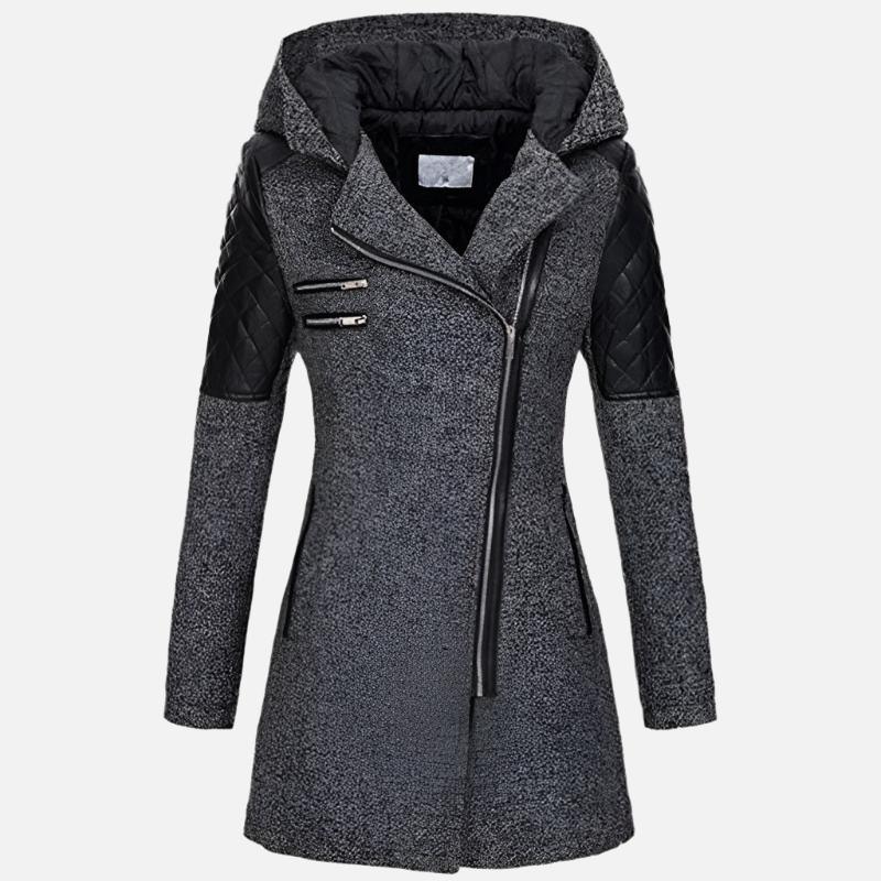 Women’s Hooded Asymmetrical Zip Wool-Blend Coat