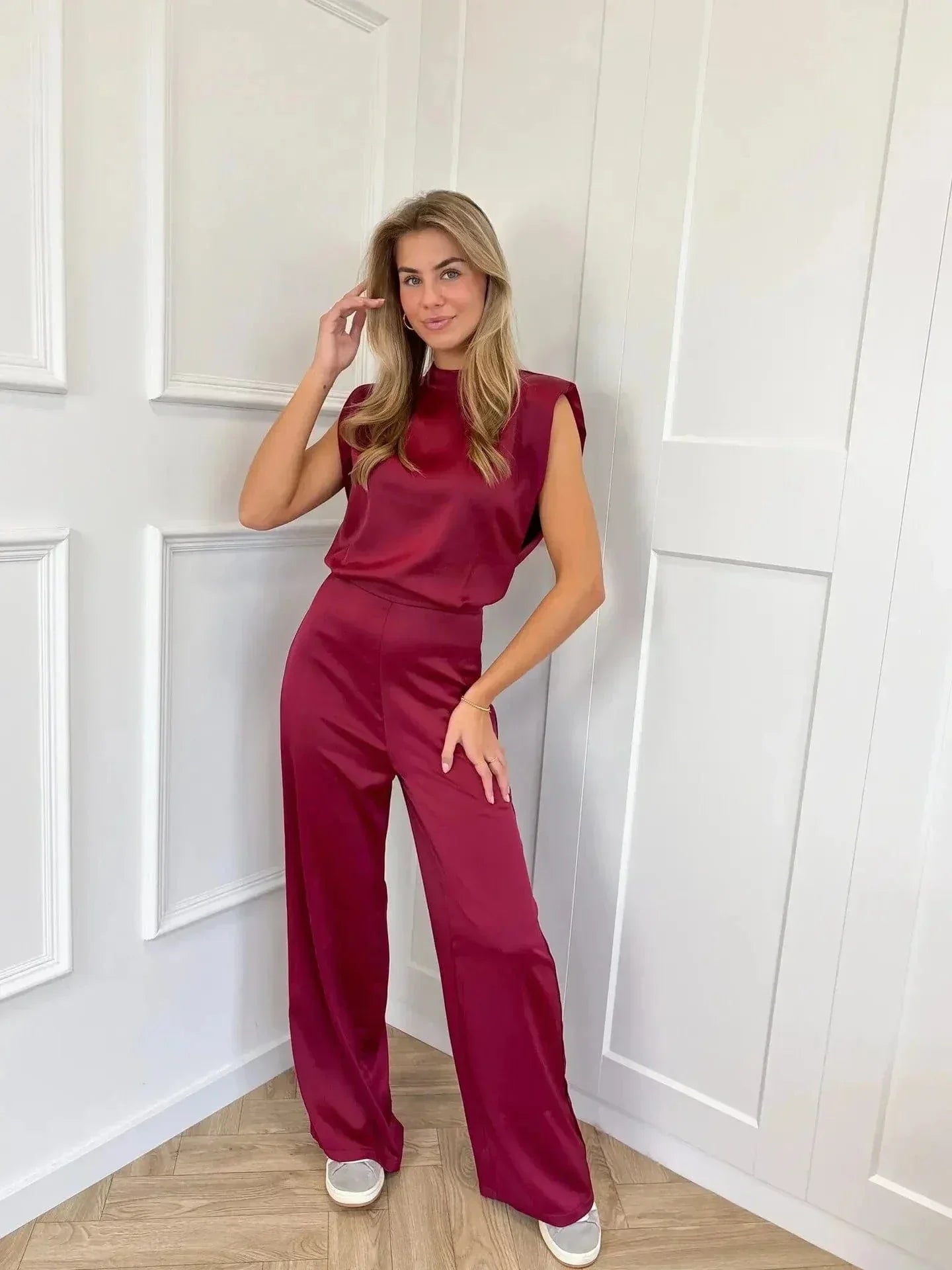 Sleeveless Satin Wide-Leg Jumpsuit