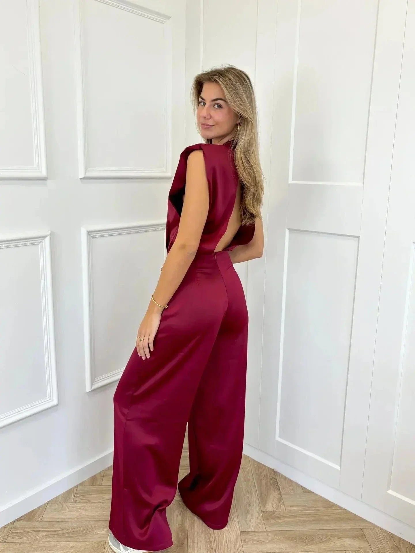 Sleeveless Satin Wide-Leg Jumpsuit