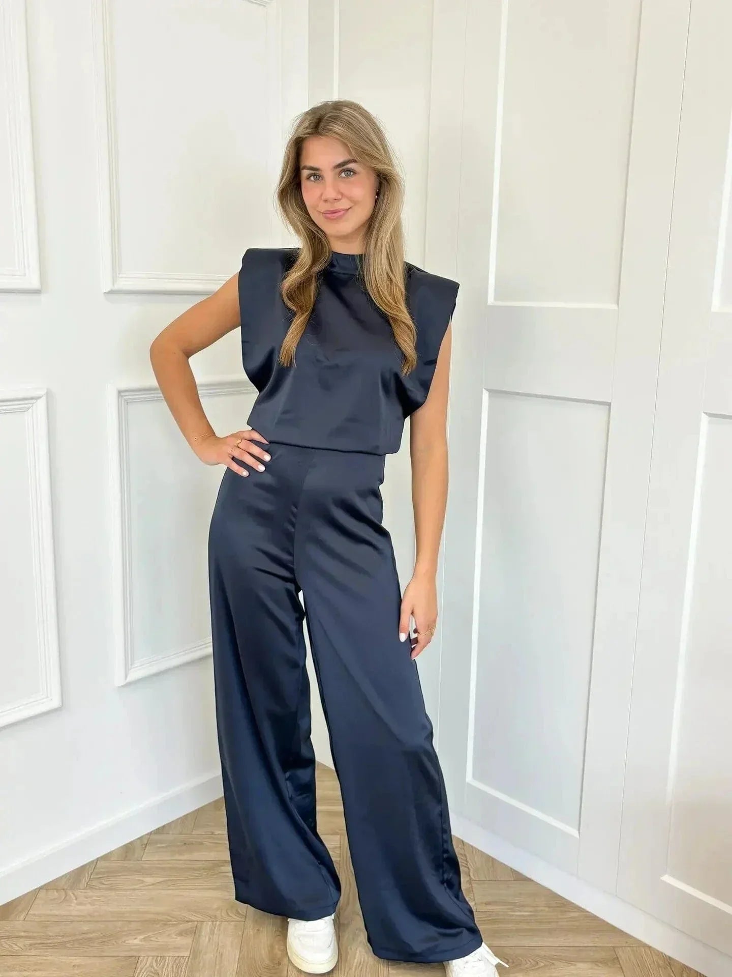 Sleeveless Satin Wide-Leg Jumpsuit