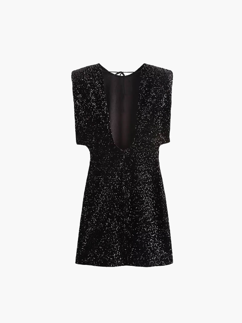 Black Sequin Sleeveless Mini Party Dress