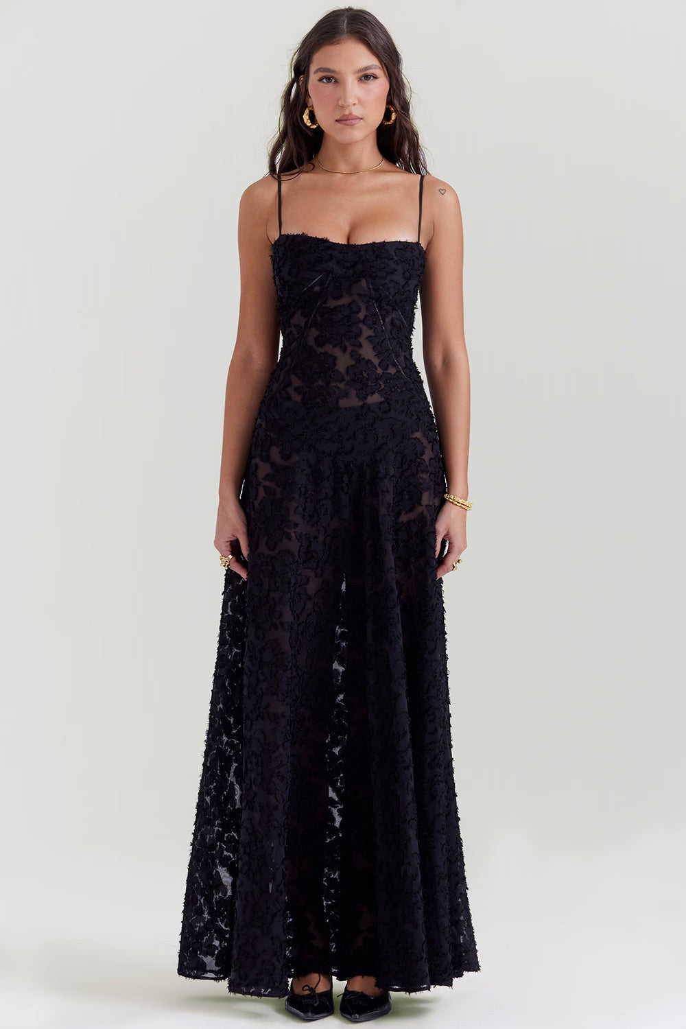 Strapless Embroidered A-Line Maxi Dress
