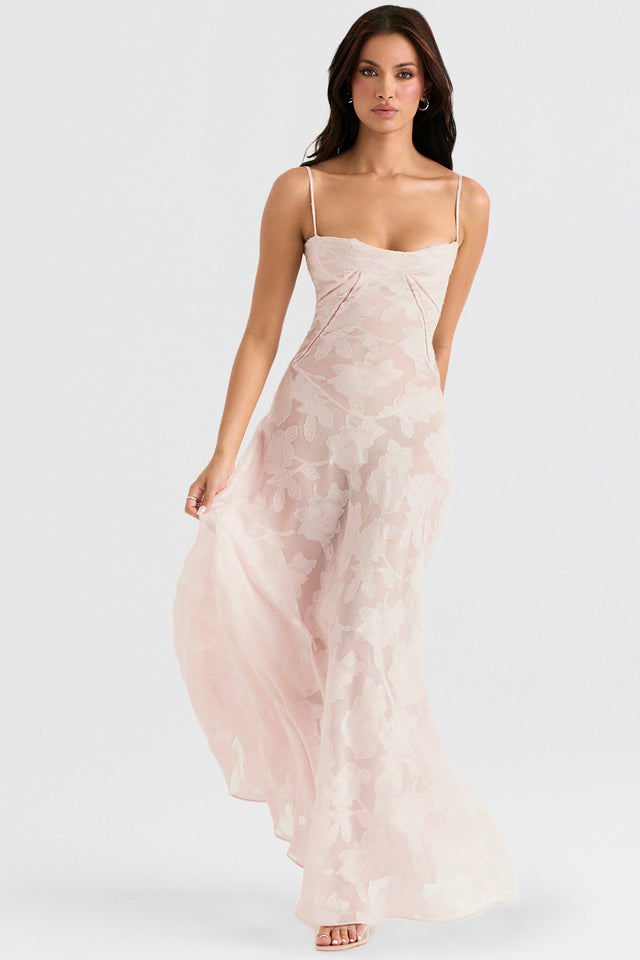 Strapless Embroidered A-Line Maxi Dress