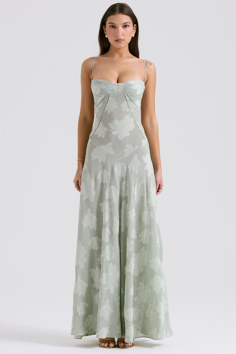 Strapless Floral Embroidered A-Line Evening Gown