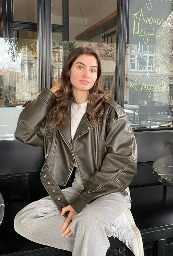Classic Faux Leather Moto Jacket for Women