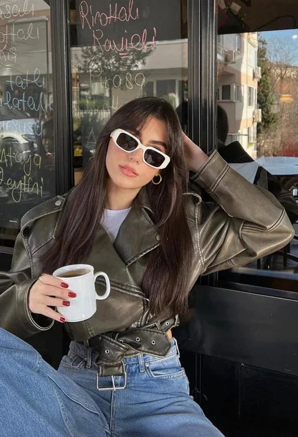 Classic Faux Leather Moto Jacket for Women