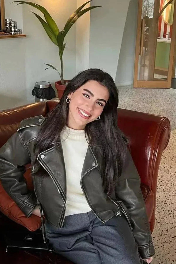 Classic Faux Leather Moto Jacket for Women