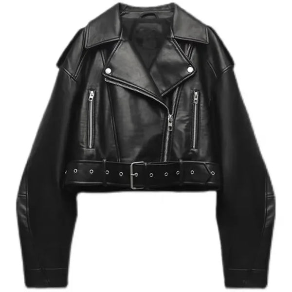 Classic Faux Leather Moto Jacket for Women
