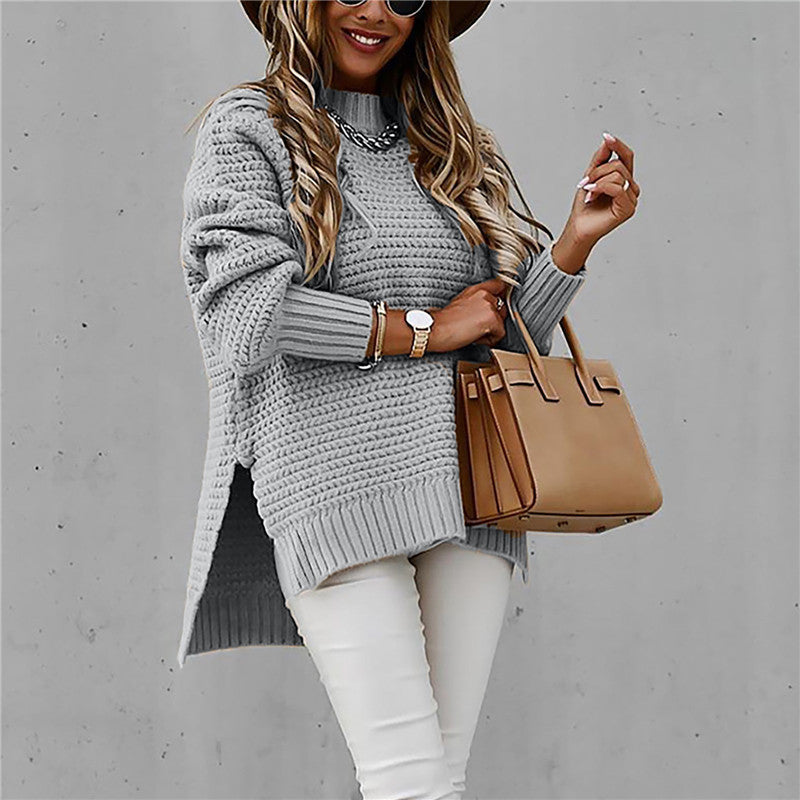 Chunky Knit Oversized Sweater – Cozy High-Neck Tunic for Effortless Everyday Style