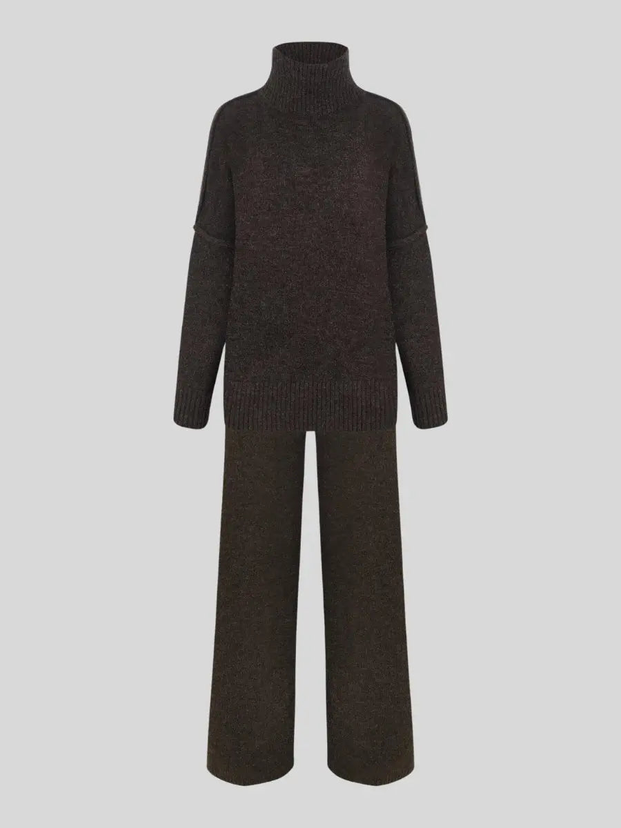 Women’s High-Neck Knit Lounge Set with Wide-Leg Pants