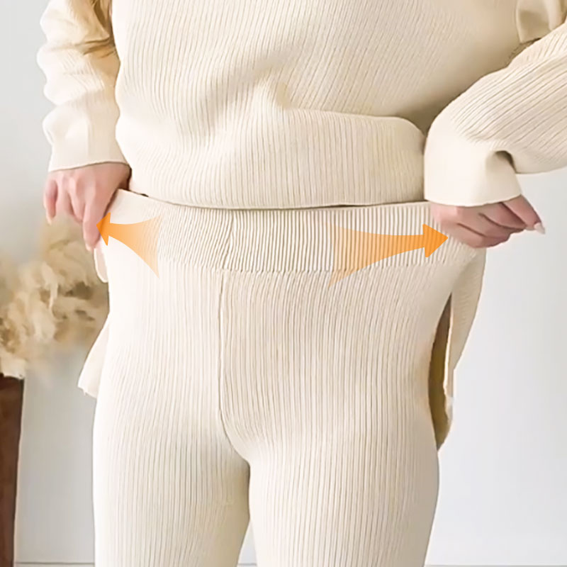 Elegant Ribbed Knit Two-Piece Sweater and Wide-Leg Pants Set