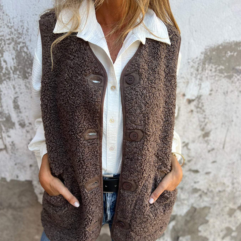 Button Front Teddy Fleece Vest for Cozy Everyday Layering