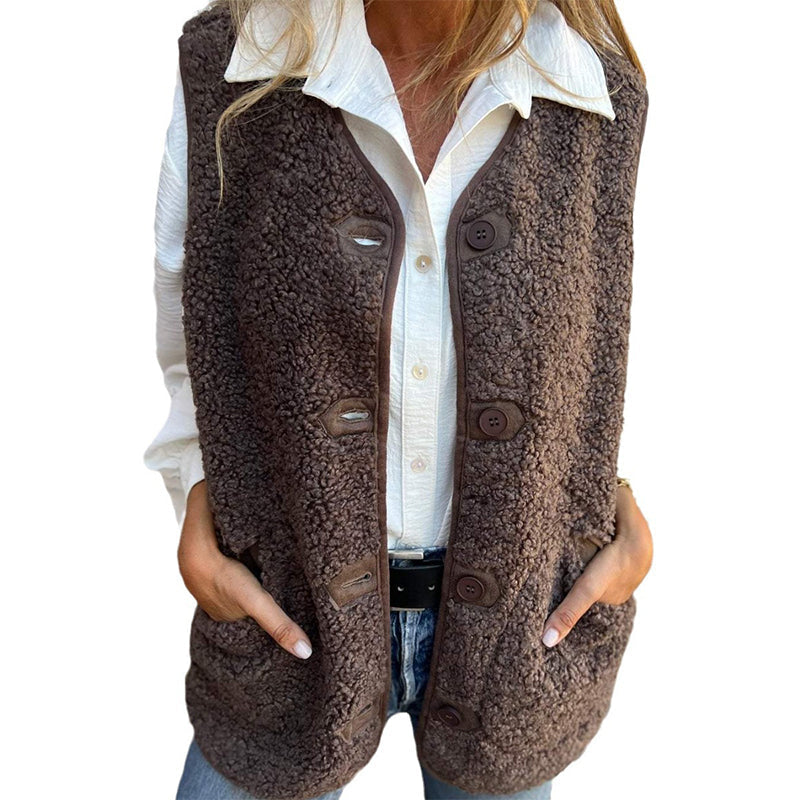 Button Front Teddy Fleece Vest for Cozy Everyday Layering