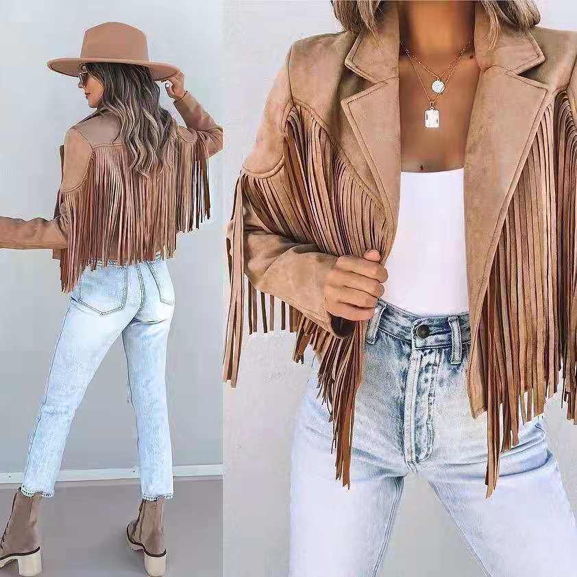 Suede Fringe Biker Jacket for Women