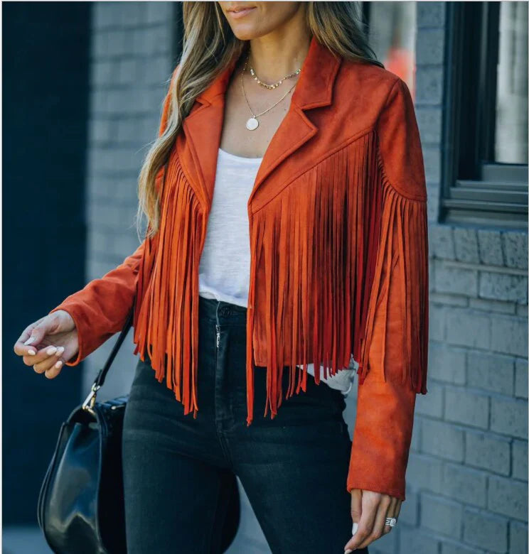 Suede Fringe Biker Jacket for Women