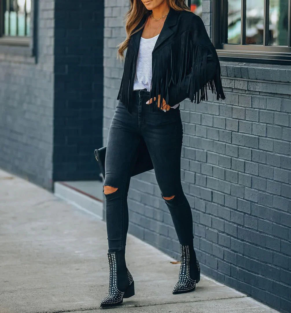 Suede Fringe Biker Jacket for Women