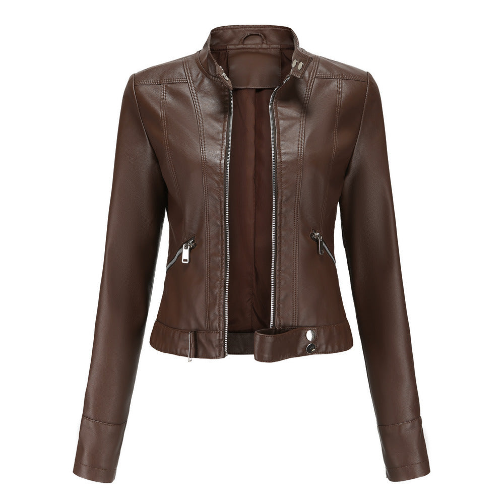 Women’s Faux Leather Slim Zip Jacket – Chic Lightweight Moto Style