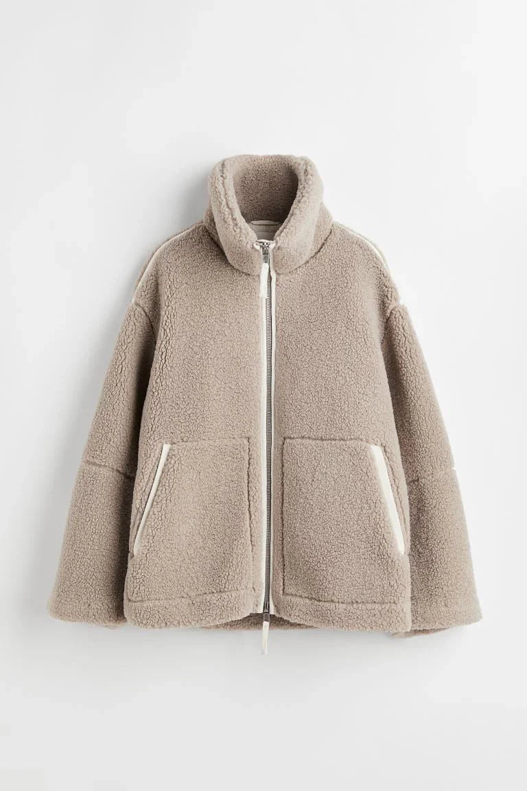 Oversized Sherpa Fleece Zip Jacket for Women