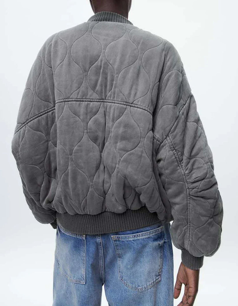 Oversized Quilted Bomber Jacket for Women
