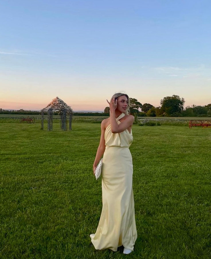 Elegant Satin Halter Maxi Dress for Evening and Special Events