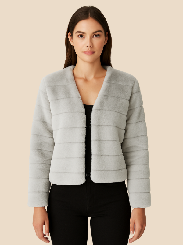 Cropped Faux Fur Jacket with Open Front