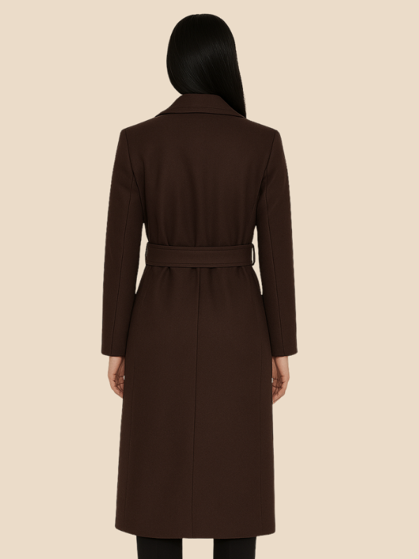 Women’s Long Belted Double-Breasted Wool Trench Coat