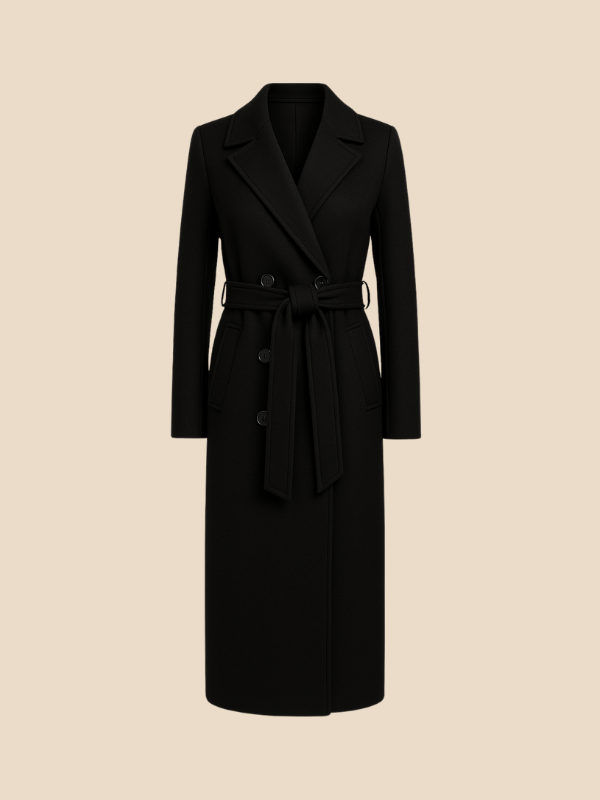 Women’s Long Belted Double-Breasted Wool Trench Coat