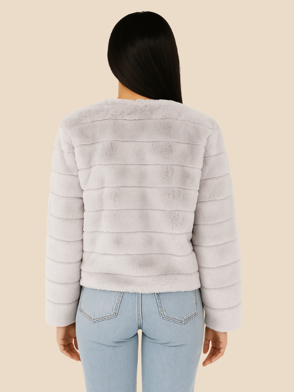 Cropped Faux Fur Jacket with Open Front