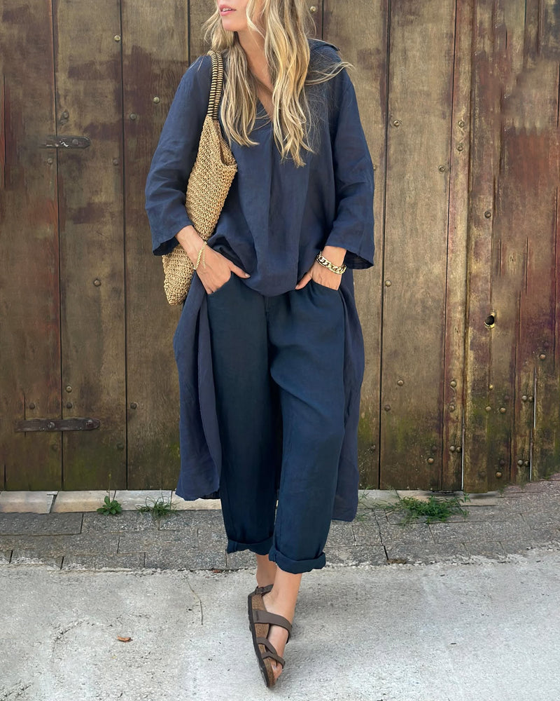 Boho Two-Piece Long Sleeve Top and Wide-Leg Pants Set