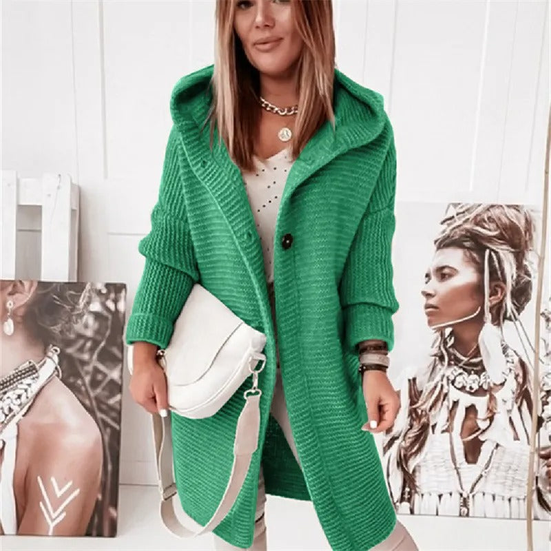 Women’s Cozy Hooded Button-Front Knit Cardigan