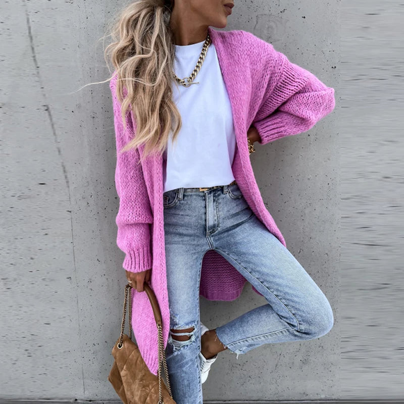 Women’s Cozy Long Knitted Open Front Cardigan