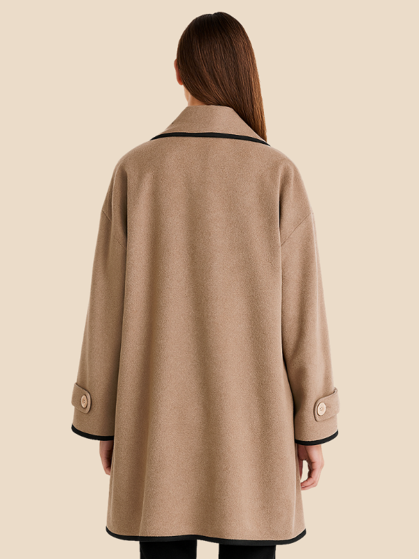 Hooded Wool Blend Cape Coat with Button Detail