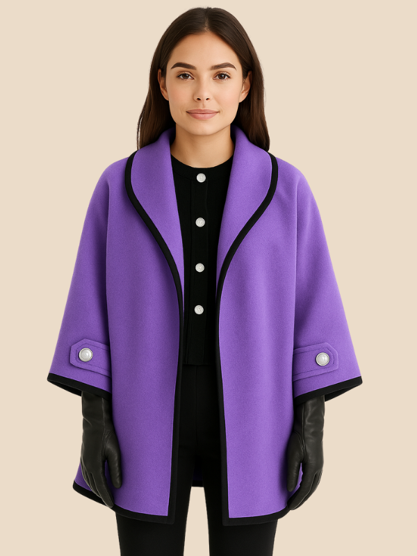 Hooded Wool Blend Cape Coat with Button Detail