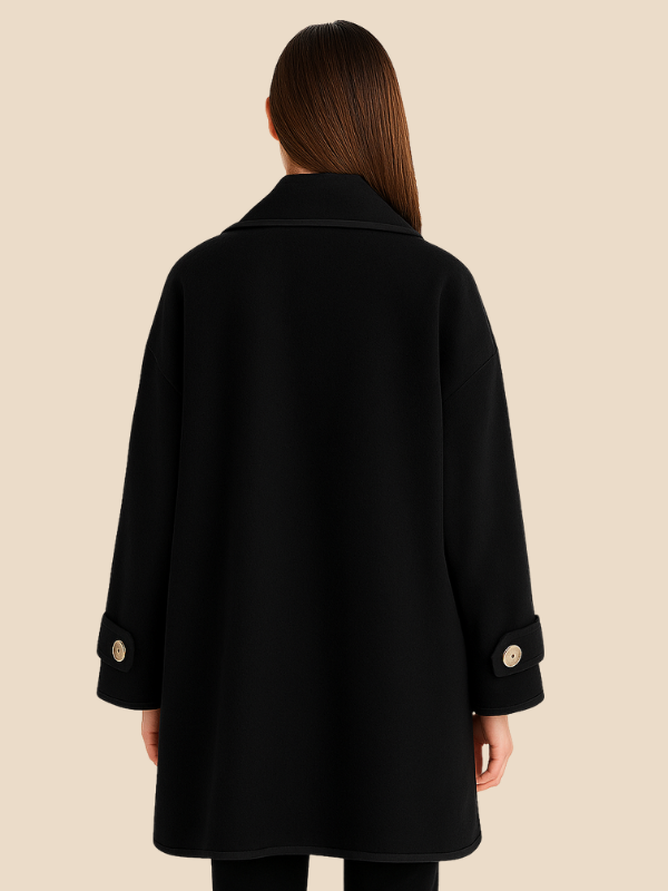 Hooded Wool Blend Cape Coat with Button Detail