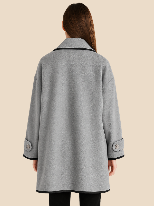 Hooded Wool Blend Cape Coat with Button Detail