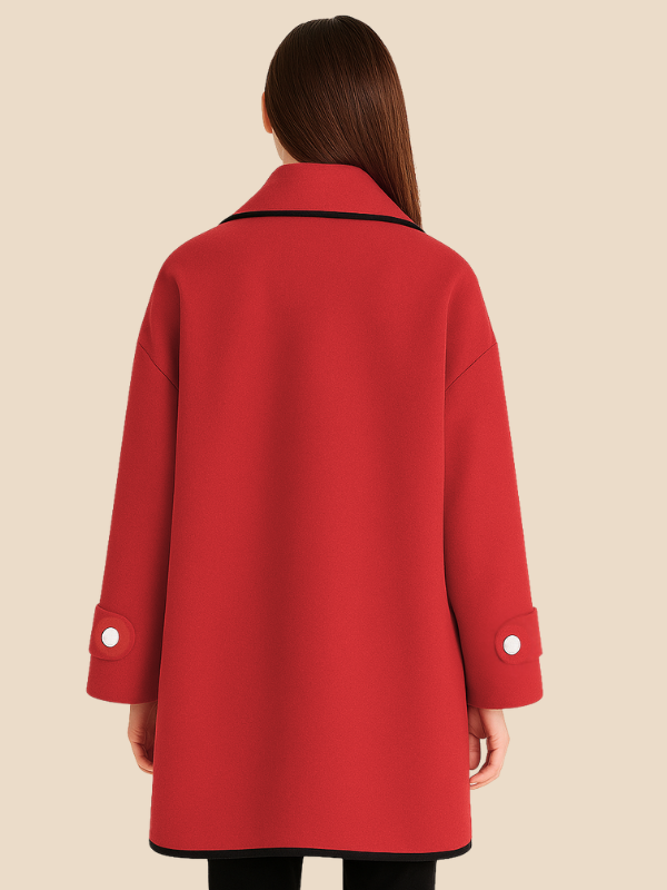 Hooded Wool Blend Cape Coat with Button Detail