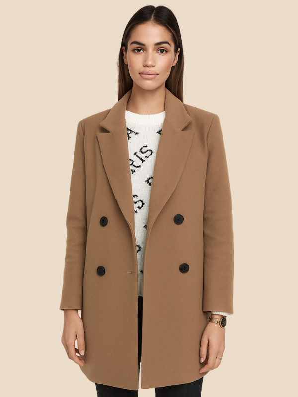 Double-Breasted Wool Blend Blazer Coat