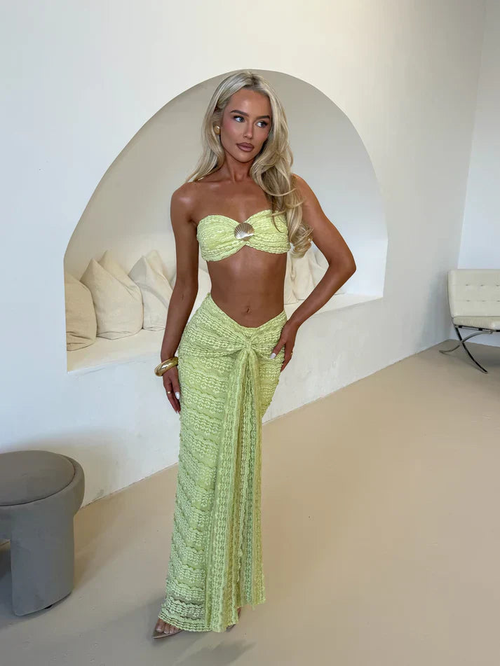 Textured Bandeau Crop Top and Wide-Leg Pants Set