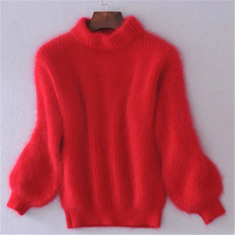 Soft Fluffy Mock-Neck Cozy Knit Sweater