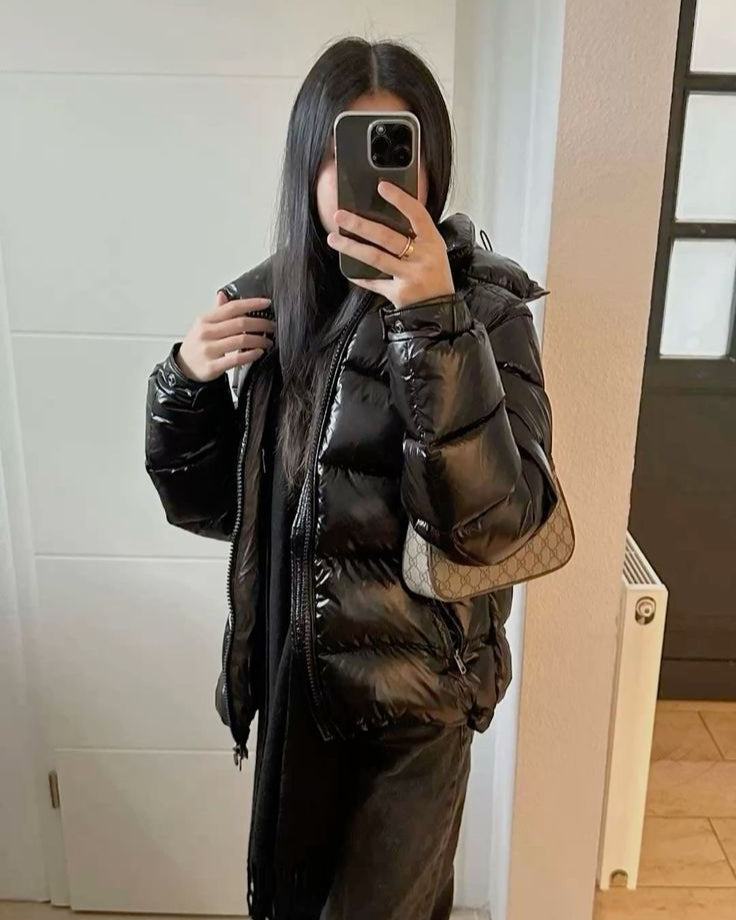 Glossy Hooded Short Puffer Jacket