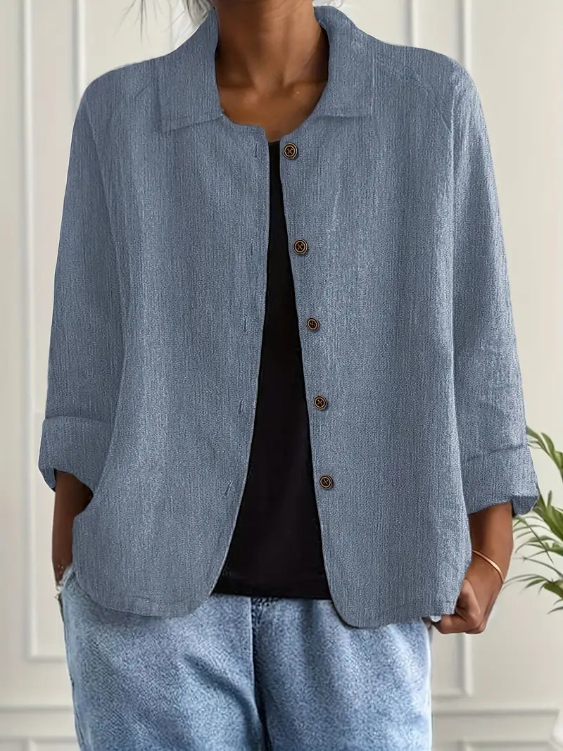 Lightweight Button Front Linen Style Shirt for Everyday Comfort