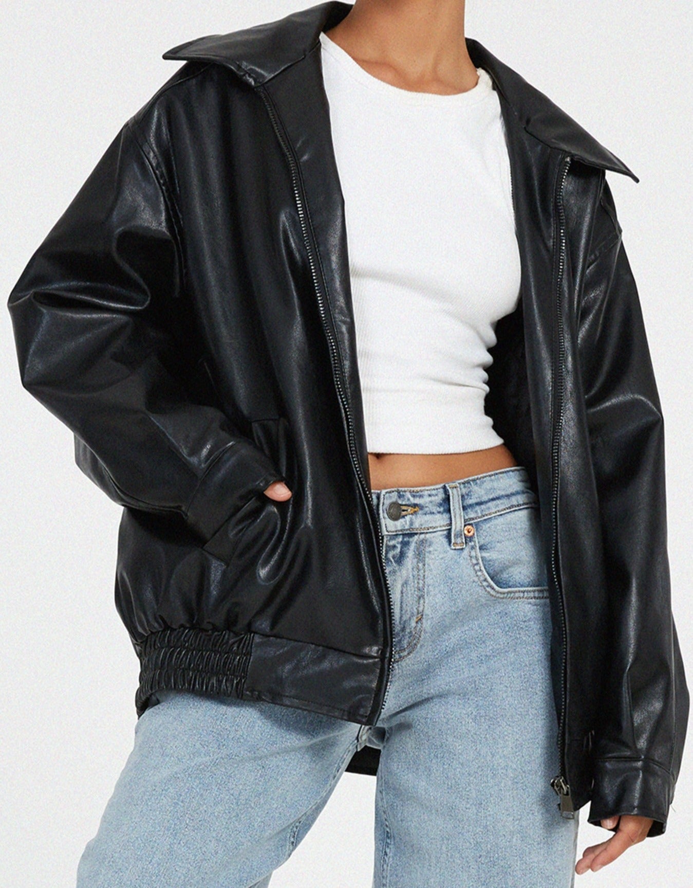Women’s Oversized Faux Leather Bomber Jacket