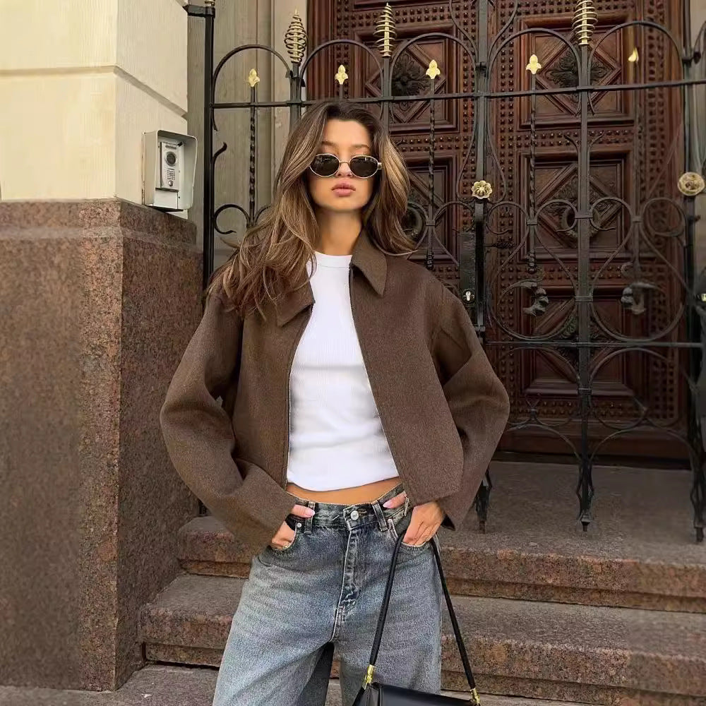 Wool Blend Cropped Jacket for Women