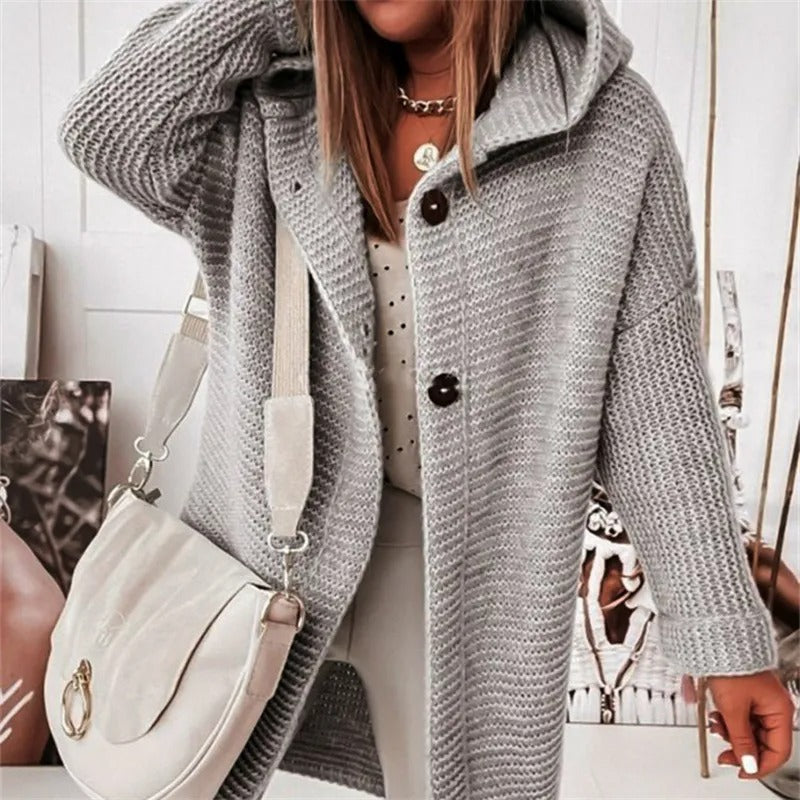 Women’s Cozy Hooded Button-Front Knit Cardigan