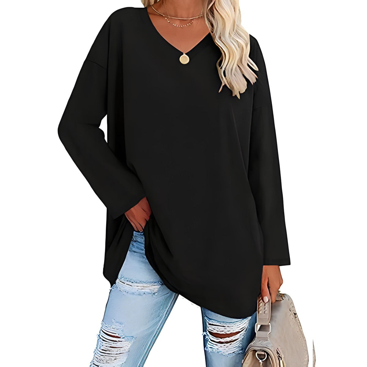Long Sleeve V-Neck Tunic Top for Everyday Comfort