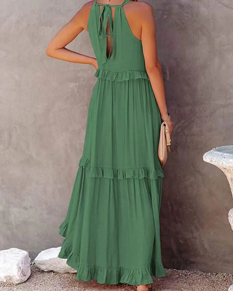 Tiered Ruffle Sleeveless Boho Maxi Dress