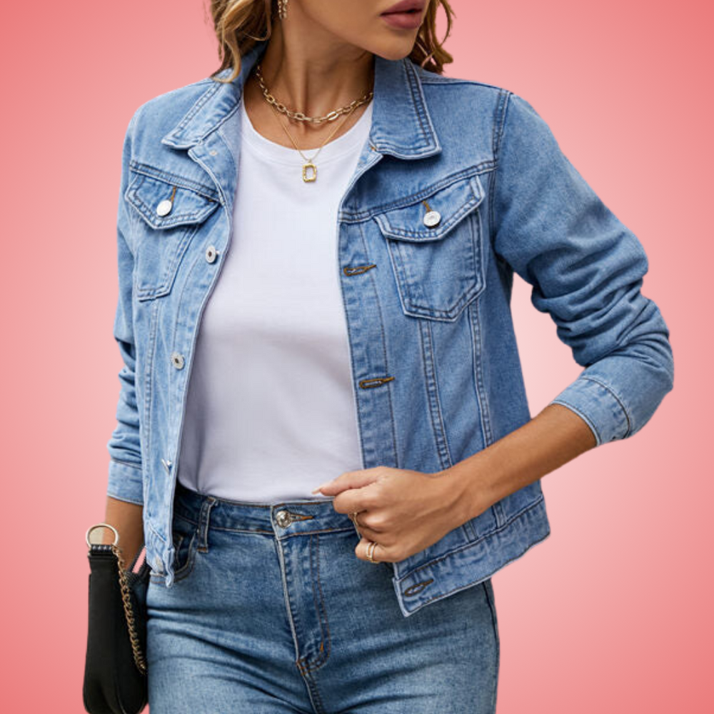 Women’s Classic Button-Up Denim Jacket – Casual Everyday Jean Outerwear